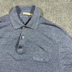 Suitsupply Mens Medium Blue 75% Linen Knitted Polo Shirt Short Sleeve Pocket